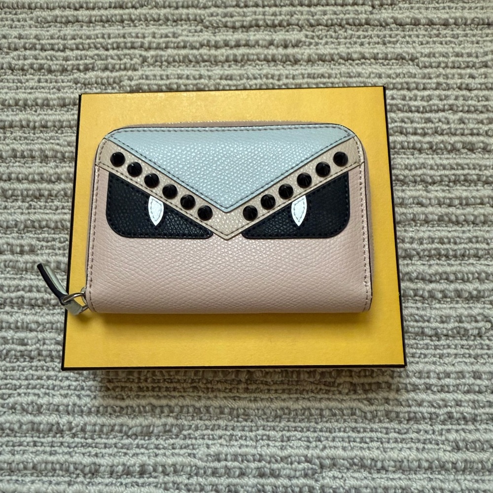 Fendi Monster Eyes Leather Zip Wallet